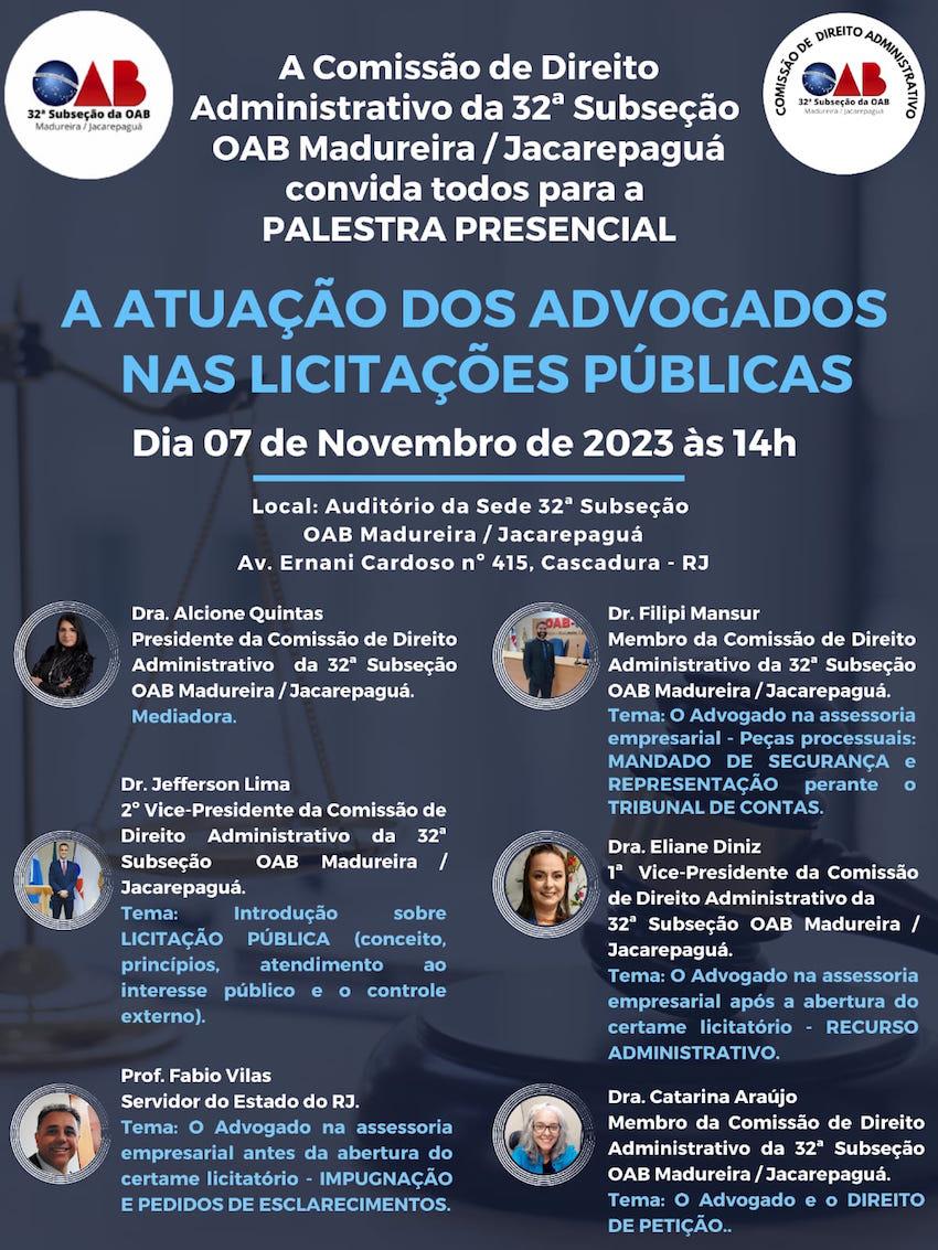 07/11 - Palestra - A atuação dos advogados nas licitações públicas.