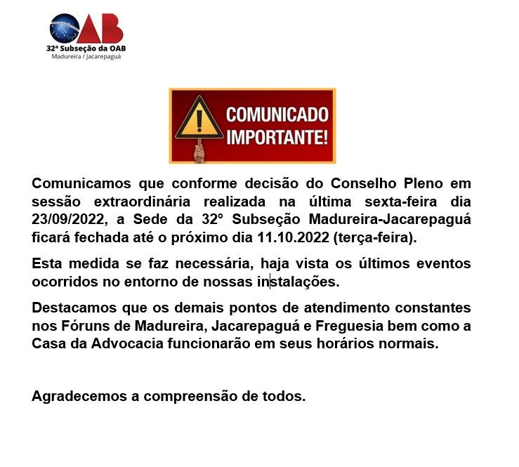 Comunicado Urgente 32ª OABRJ