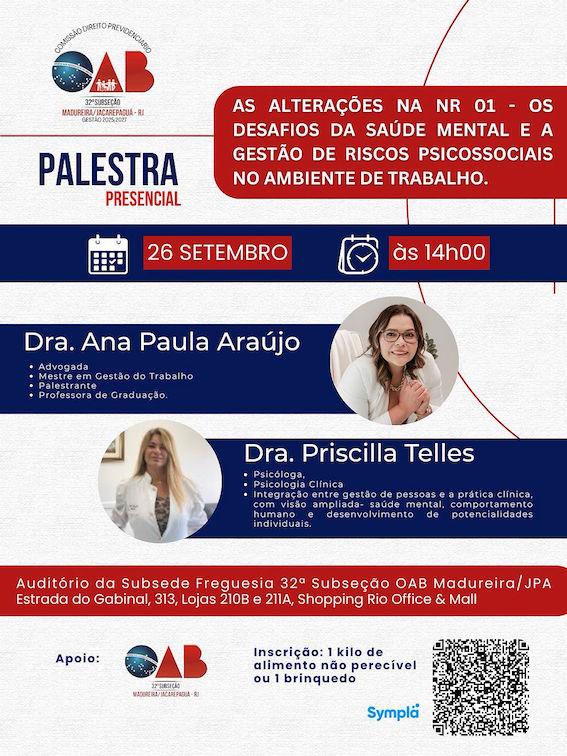 26/09 - Às alterações na NR 01 - Os desafios da saúde mental e a gestão de riscos psicossociais no ambiente de trabalho.